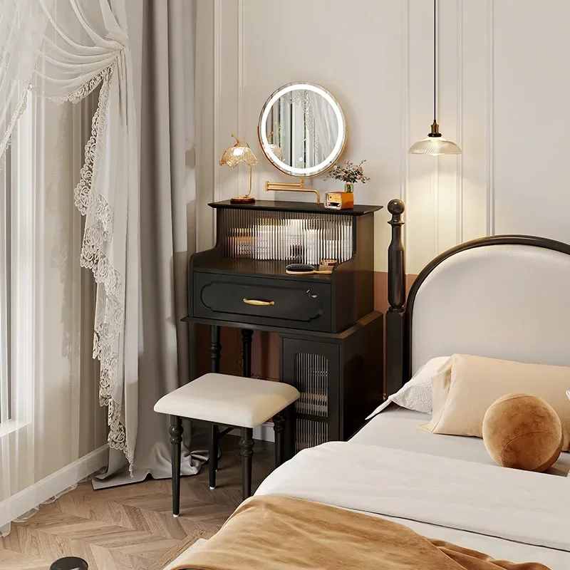 

Black Makeup Vanity Desk Salon Furniture Girls Bedside Table Dresser Bedroom Set Organizer Luxury Dressing Room Tocadores Hotel