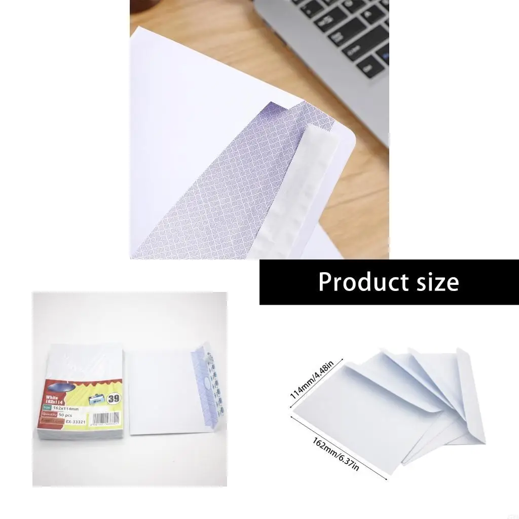 J78A Pack Of 50 White Security Envelopes With Tear Resistant Double Adhesive Paper For Confidential Mailing