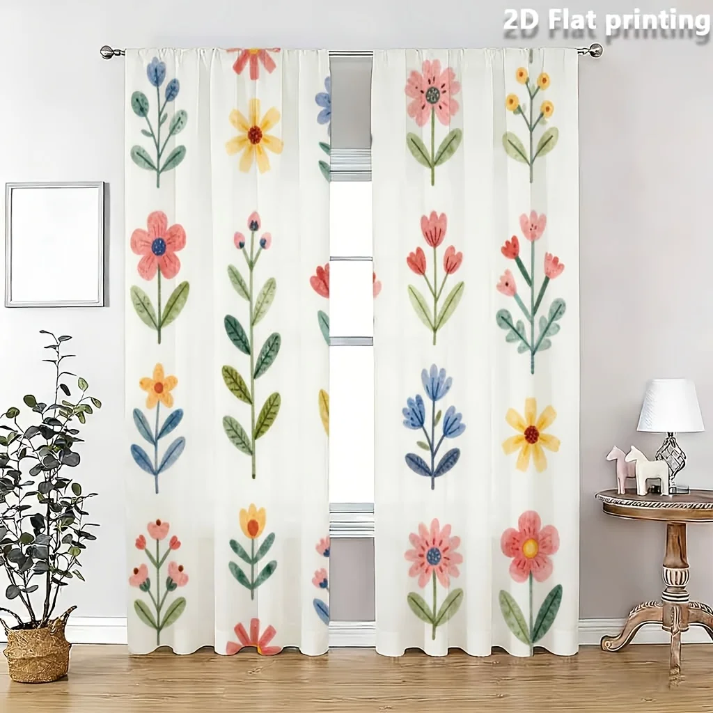 Elegant Floral Botanical Print Curtains for Home Decoration Watercolor Style Window Drapes Spring Garden Living Room Bedroom Cur