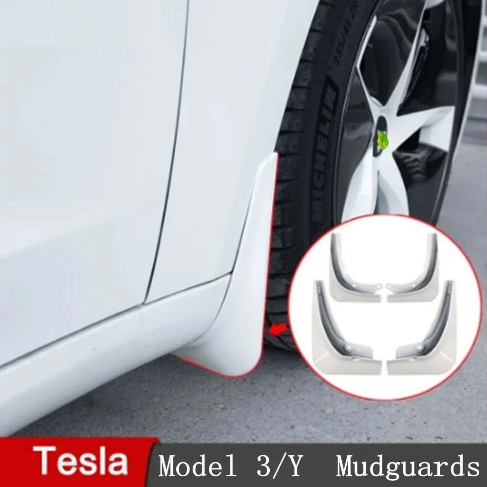 Mud Flaps Mudguards For Tesla Model 3 Y 2017-2021 2022 2023 Plastic Splash Guards Fender 4Pcs/set Black White Carbon Fiber Color