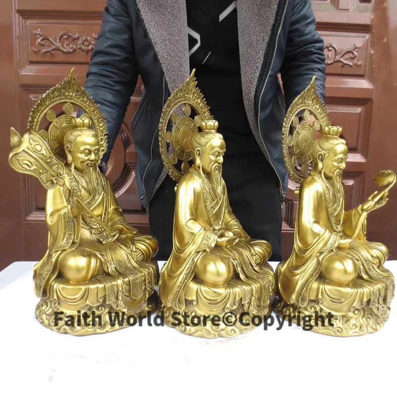 A set 3P Taoist Buddhism HOME Shrine efficacious protection SAN QING DAO ZU TAI SHANG LAO JUN Lord Lao God statue 51CM large