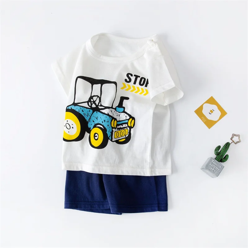 

T-shirt + Shorts Two Piece Set Summer Children's Clothes Casual Baby Boys Girls Outfit 2024 New Short Sleeved Suit Pure Cotton