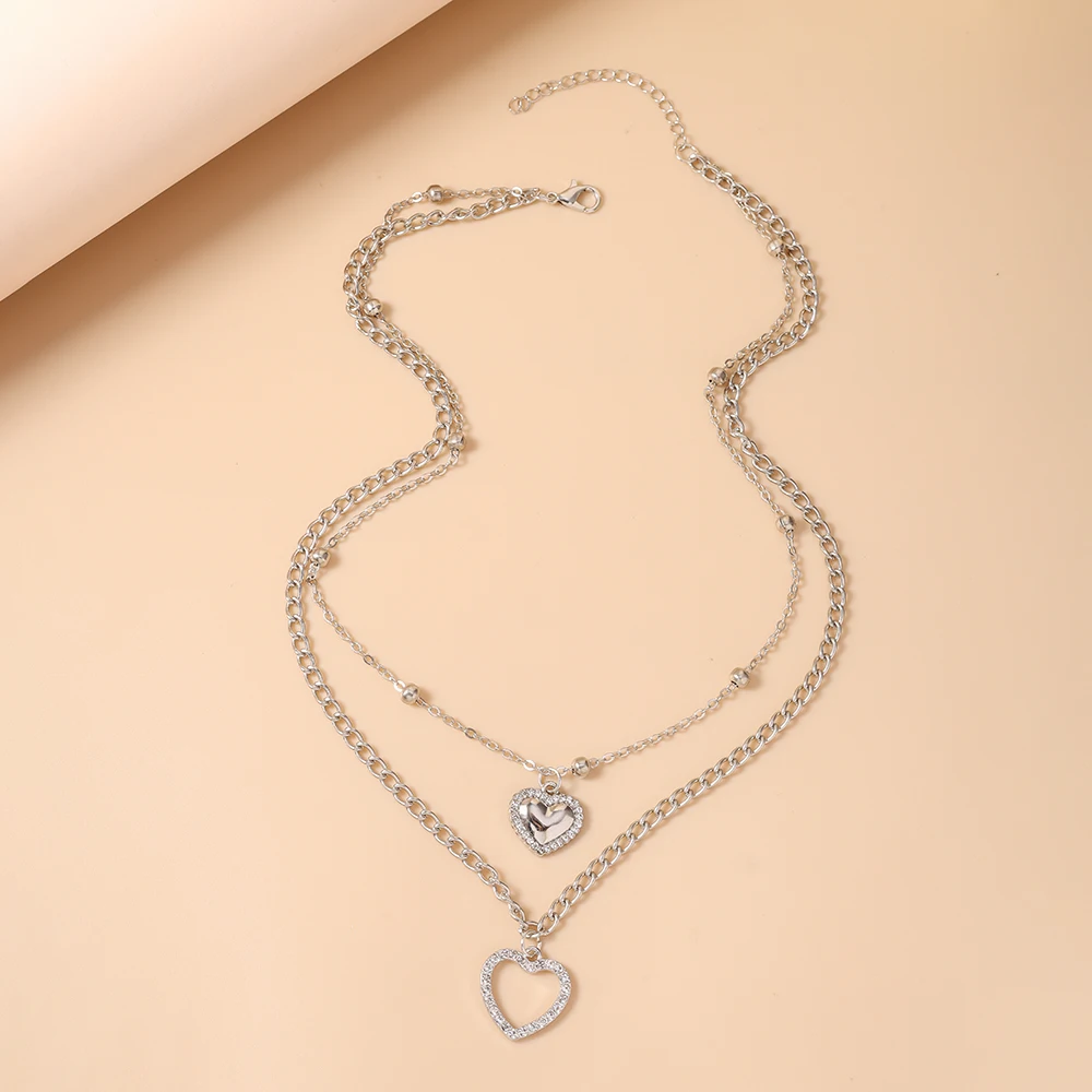 Aihua Korean Style Shiny CZ Crystal Hollow Love Heart Necklace Delicate Fashion Women Jewelry Valentine's Day Gifts