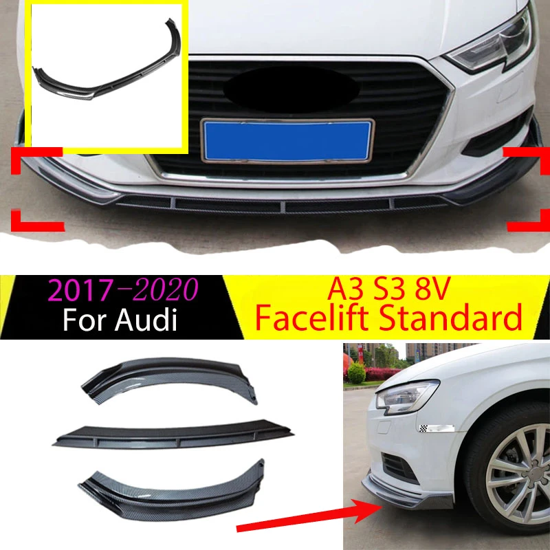 

Для Audi A3 S3 8V Facelift Standard 2017-2020 Автомобильная передняя защита Бампер Разделитель губ Диффузор Подбородок Спойлер Обвес Комплект отделки