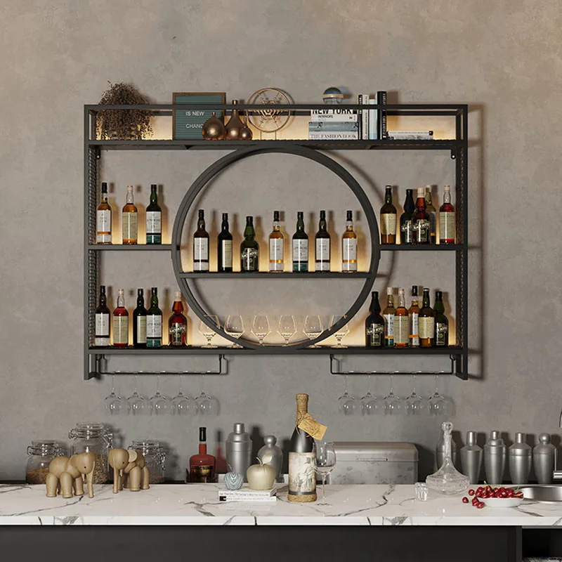 Decorative Bar Cabinet Display European Style Alcohol Storage Industrial Lights Wine Cabinet Mueble Vino Restaurant Furniture