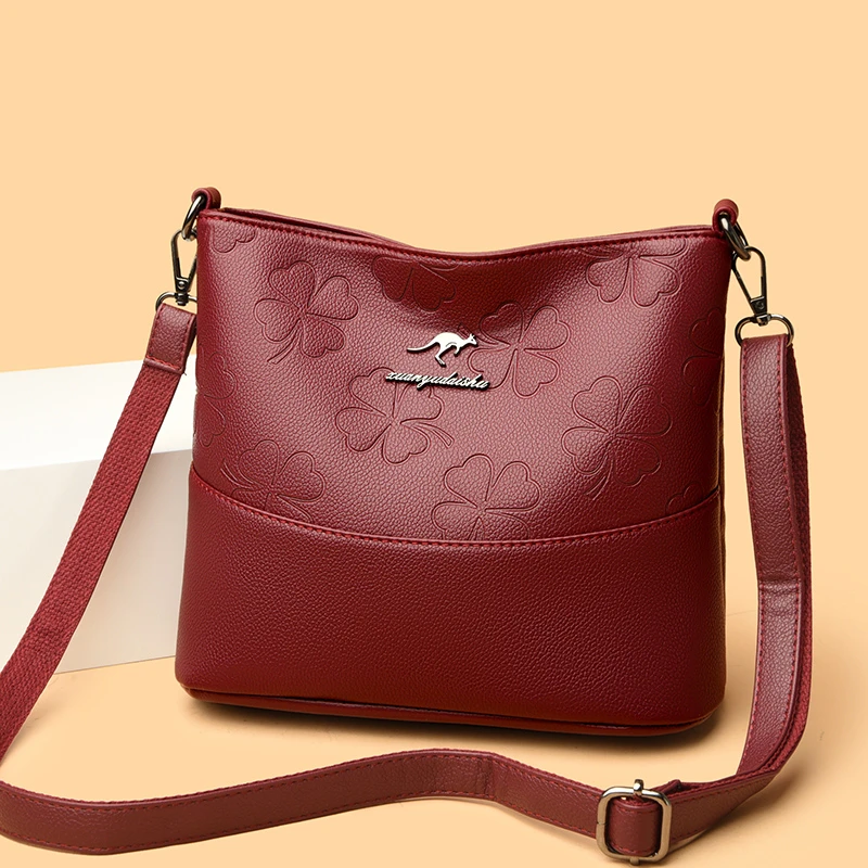 

New Soft PU Leather Crossbody Bags for Women Fashion Bucket Handbag Purses High Quality Black Shoulder Bag Sac a main Female