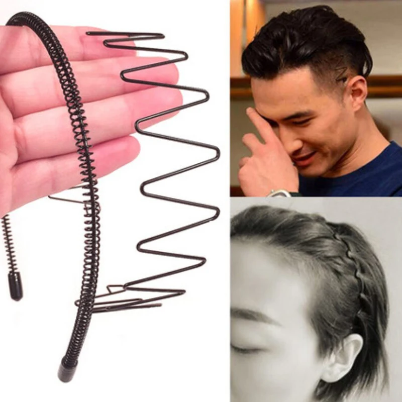 6PCS Unisex Black Elastic Non Slip Simple Metal Headbands For Men Women Wavy Hairband Spring Hair Hoop Fashion Hair Accessories