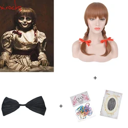 AD3622- Annabelle-pelucas de Cosplay, 50cm, marrón, trenzas rectas, pelo sintético, peruca, pelucas de Halloween