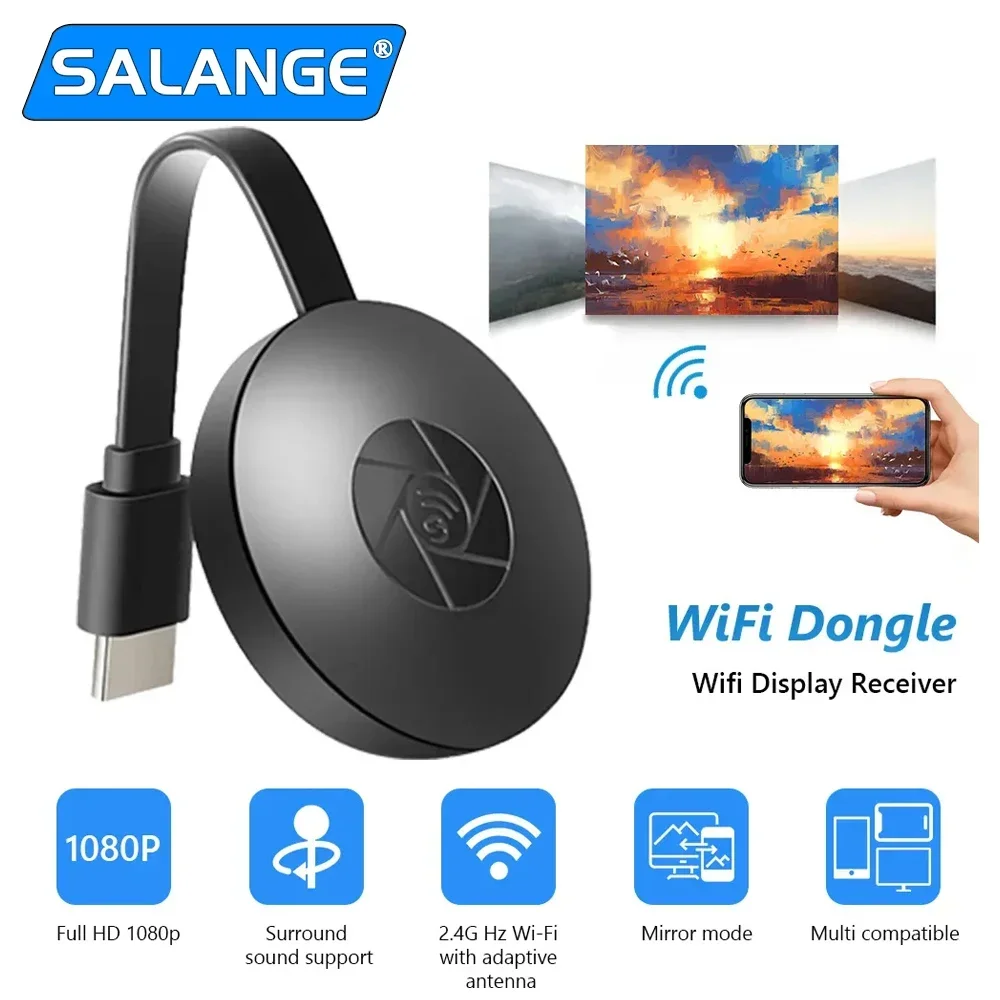Salange G2 Mirascreen 1080P Display TV Dongle Media Clip on Laptop Receiver Streamer Adapter For TV Android Ios Mirror Screen