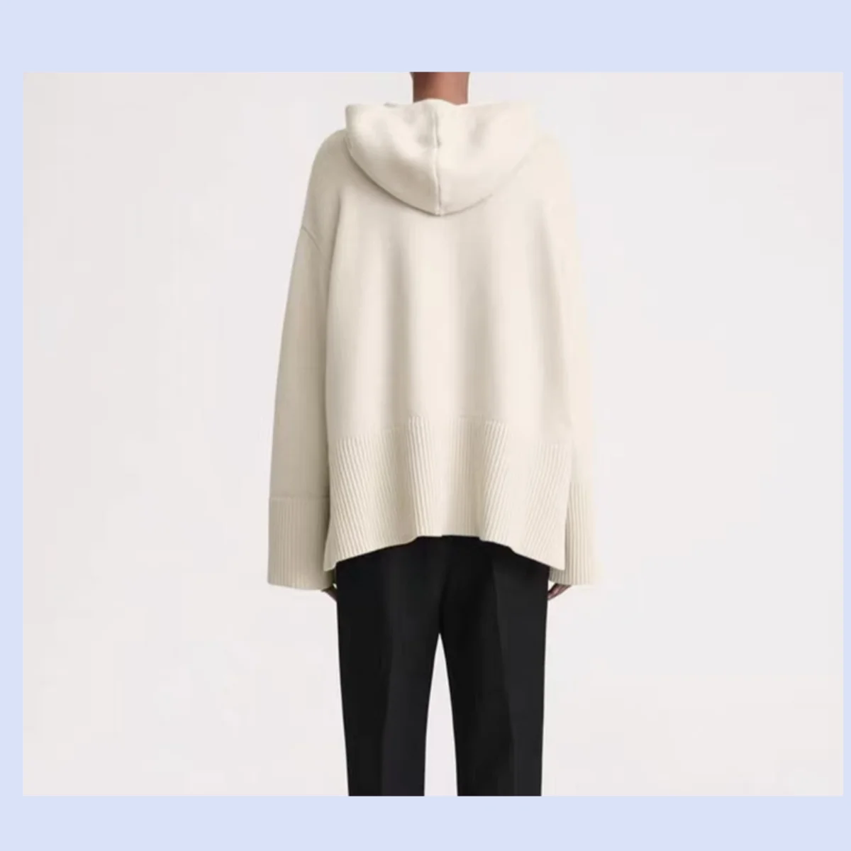 ゆったりとしたニットのワイドスリーブウール生地のドローストリング付きフード付きオーバーサイズニットセーター