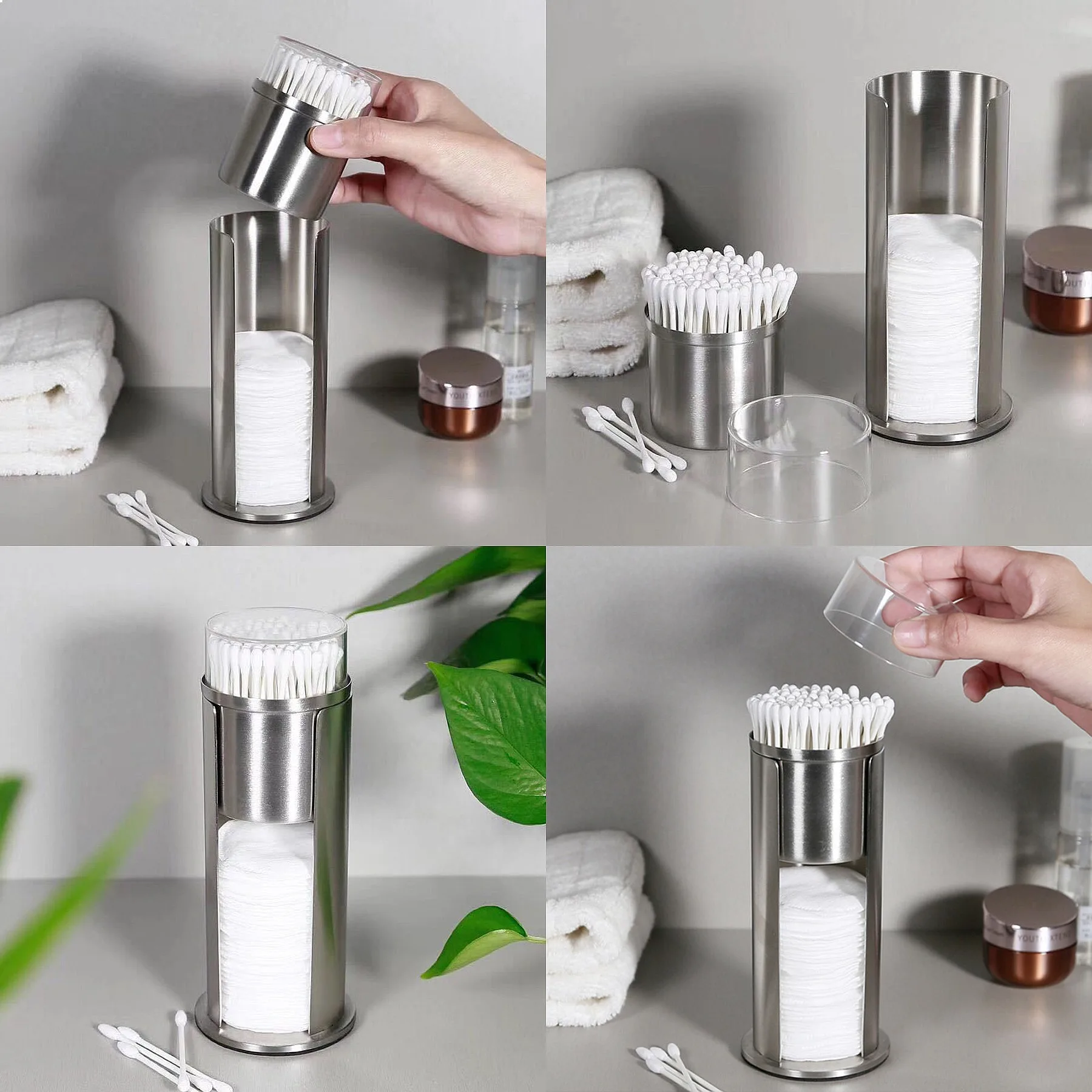 2-Tier Stainless Steel Cotton Swab Holder Bathroom Countertop Organizer for Q-tips&Cotton Pads Makeup Accessories Organizer Gift