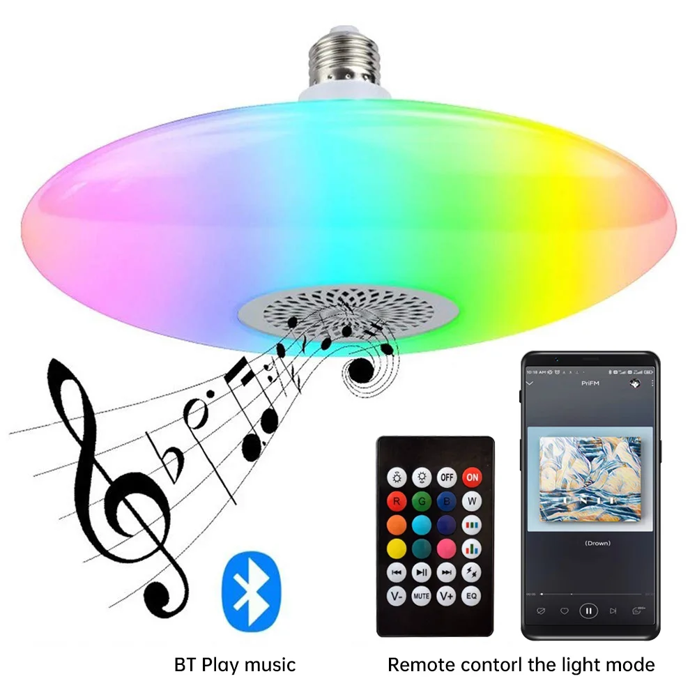 Smart Modern Ceiling Lighting Built-in Bluetooth Speaker E27 Music Ceiling Lamp Home Lighting with Remote Control for Home Decor