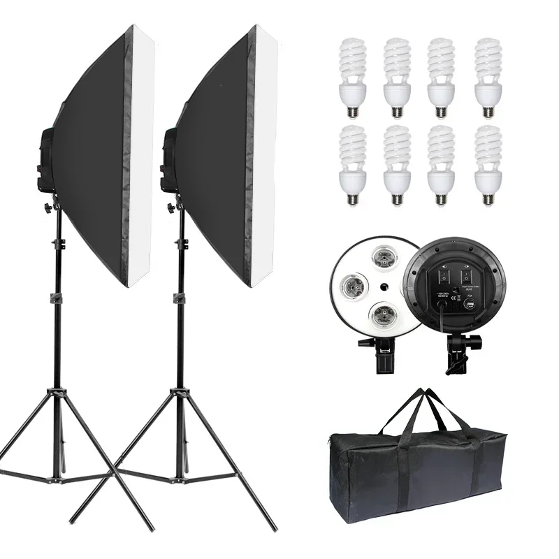 Photography Studio Lighting kit of E27 4in1 lamp head holder Photo Video Portrait and Product  shooting Continuous Softbox