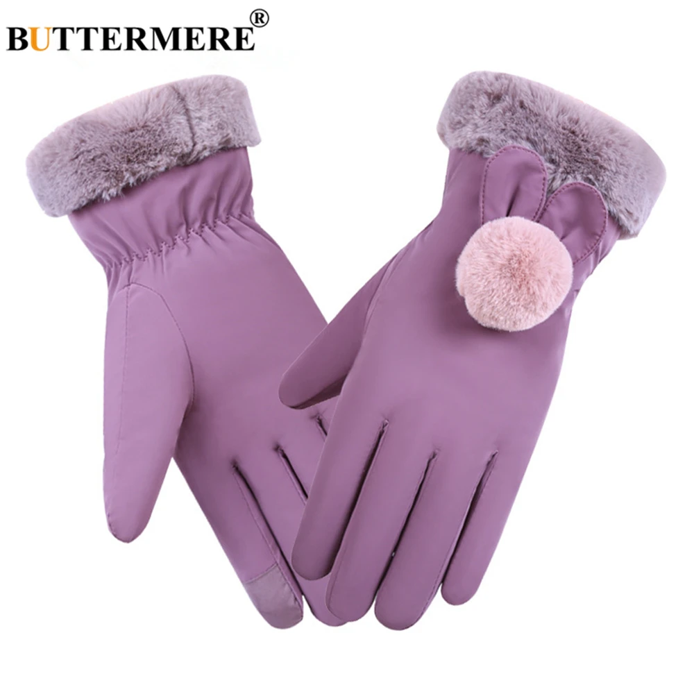 BUTTERMERE Winter Gloves Women Outdoor Lady Driving Gloves with Fur Touch Screen Pink Purple Khaki Gray Female Accessories