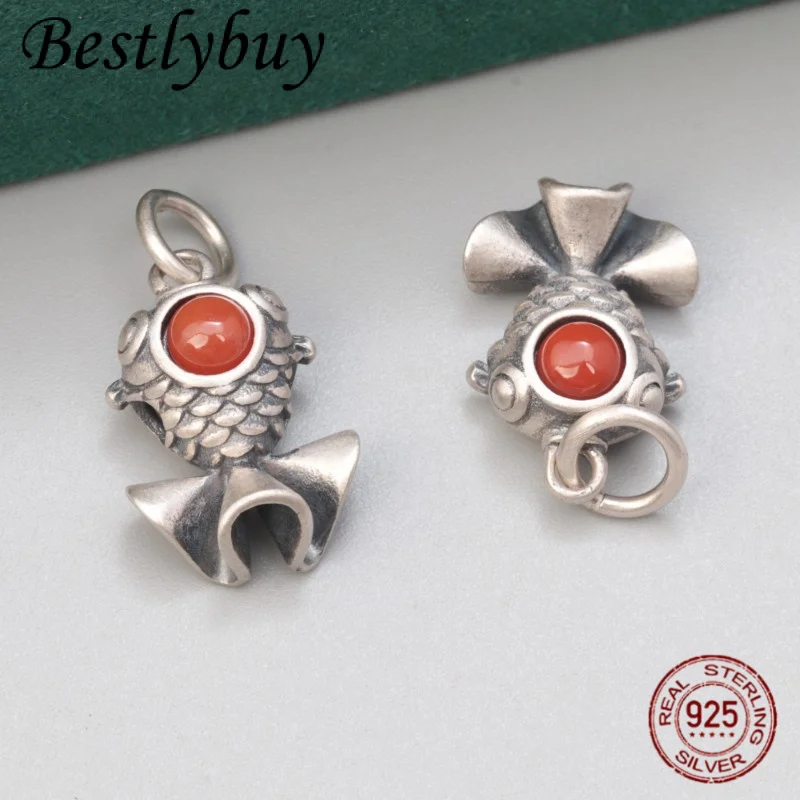new S925 Pure Silver Inlaid With Southern Red Goldfish Pendant For Women Vintage And Cute Handmade DIY Accessories