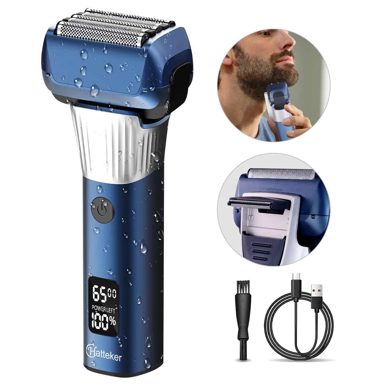 Hatteker 5-D rasoir alternatif pour hommes tondeuse à barbe à usage domestique avec affichage numérique LCD blanchisseur de maille USB Machine de coupe de cheveux