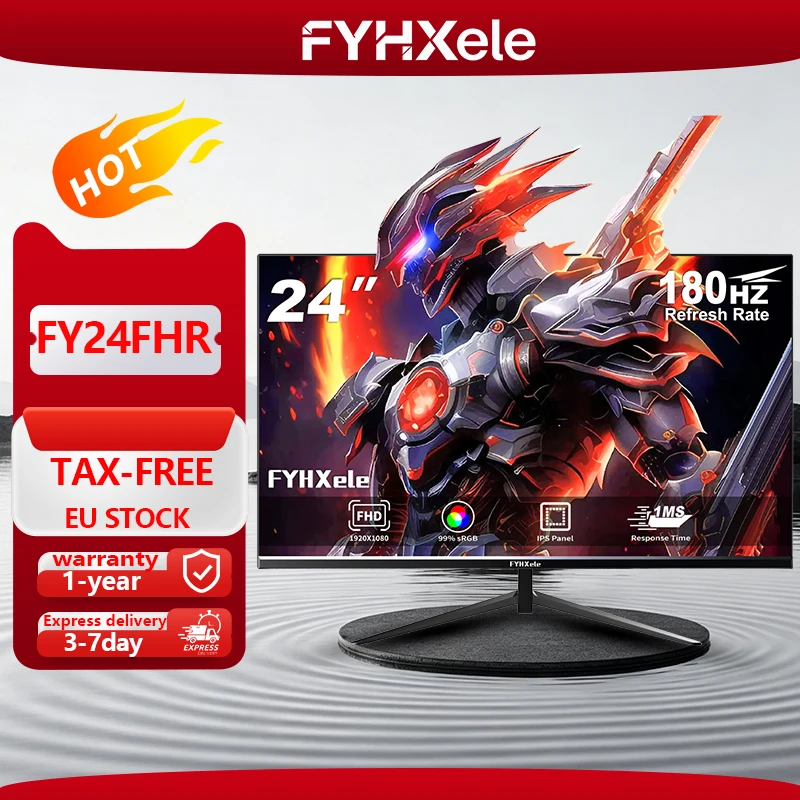FYHXele Pantalla de oficina para juegos sin bordes IPS de 24 pulgadas, frecuencia de actualización de 180 Hz, velocidad de respuesta alta de 1 ms, admite resolución de 1920 * 1080, equipada con altavoces, interfaces HDMI o DP, relación de aspecto de pantalla 16:9, pantalla de computadora compatible con montaje en pared