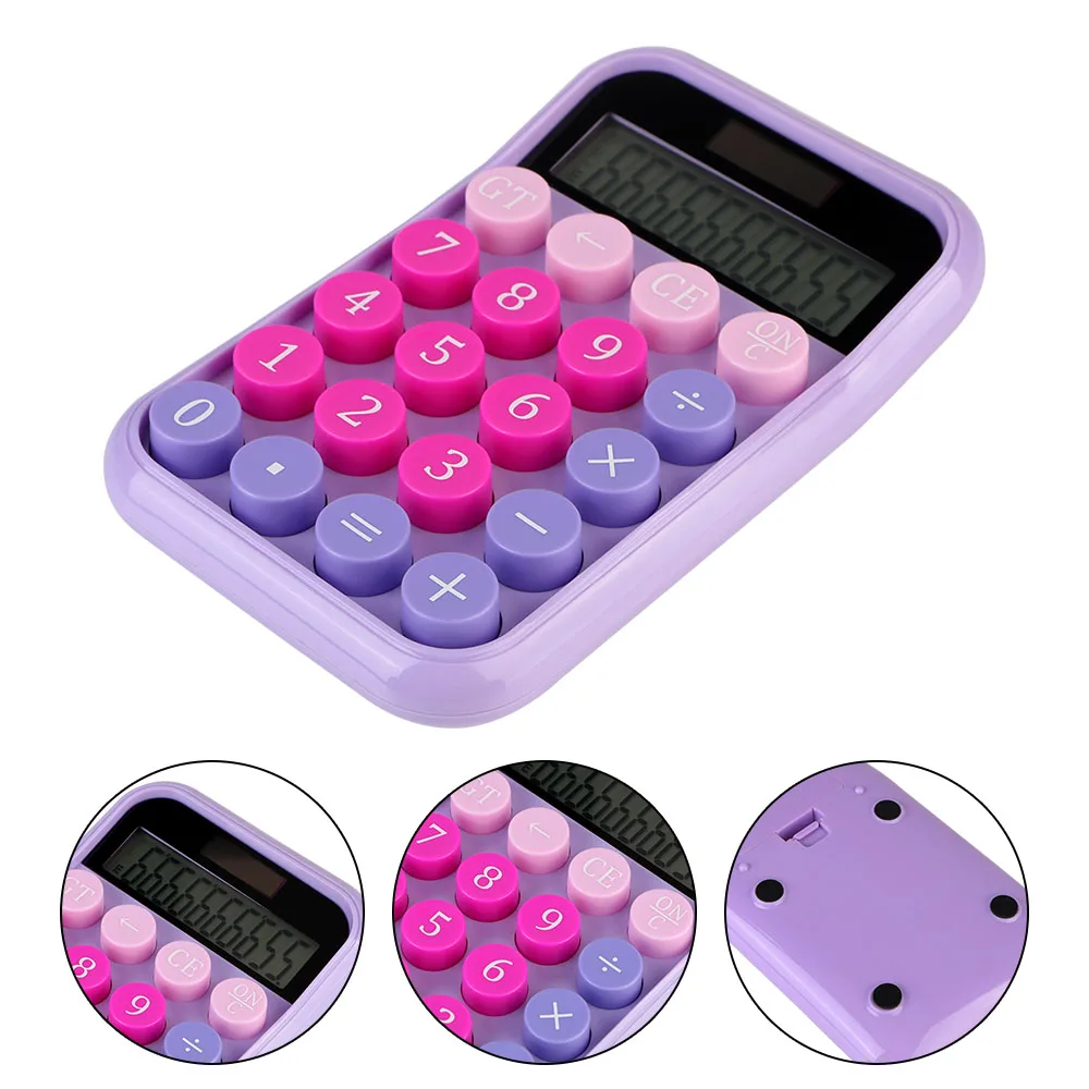 Solar Calculator Desktop 10 Digits Solar & Battery Dual Power Large LCD Display Student Office Supplies Portable Round Buttons