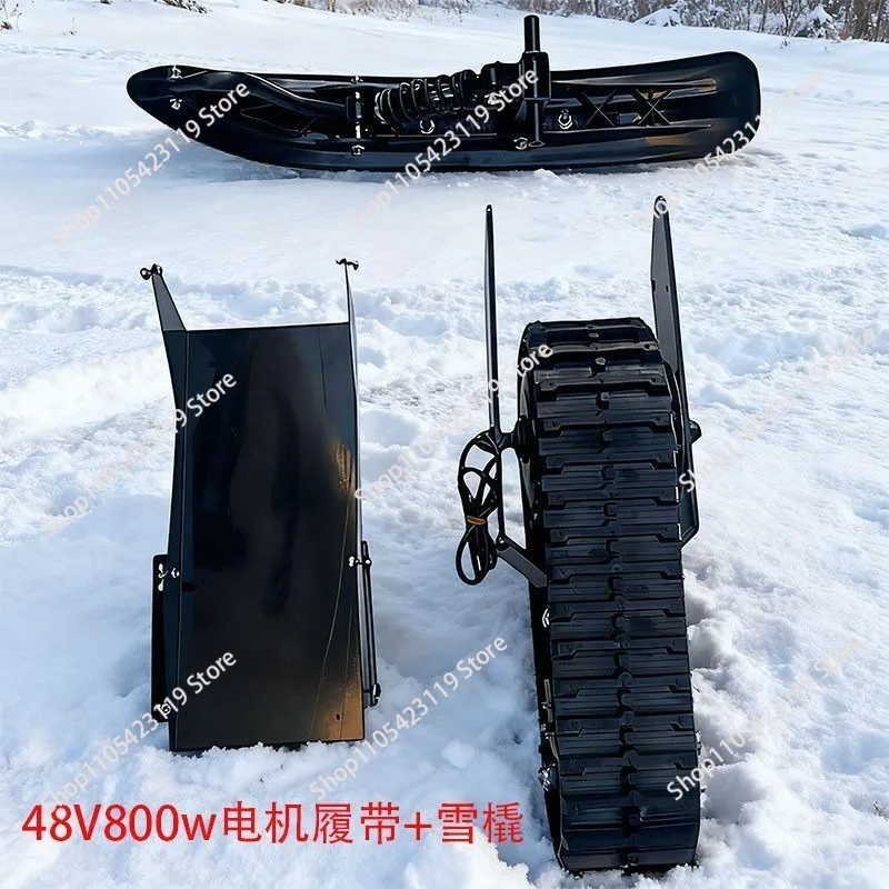 Modified snow two-wheel off-road electric scooter accessories sled board, rubber track wheel 48V800W motor