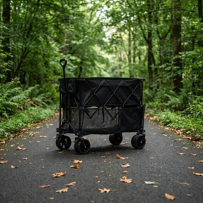 Hot Sale Foldable Mesh 4-wheel 600d Oxford Cloth Wagon Heavy Duty Outdoor Family Camping Beach Garden Shopping Cart Oem