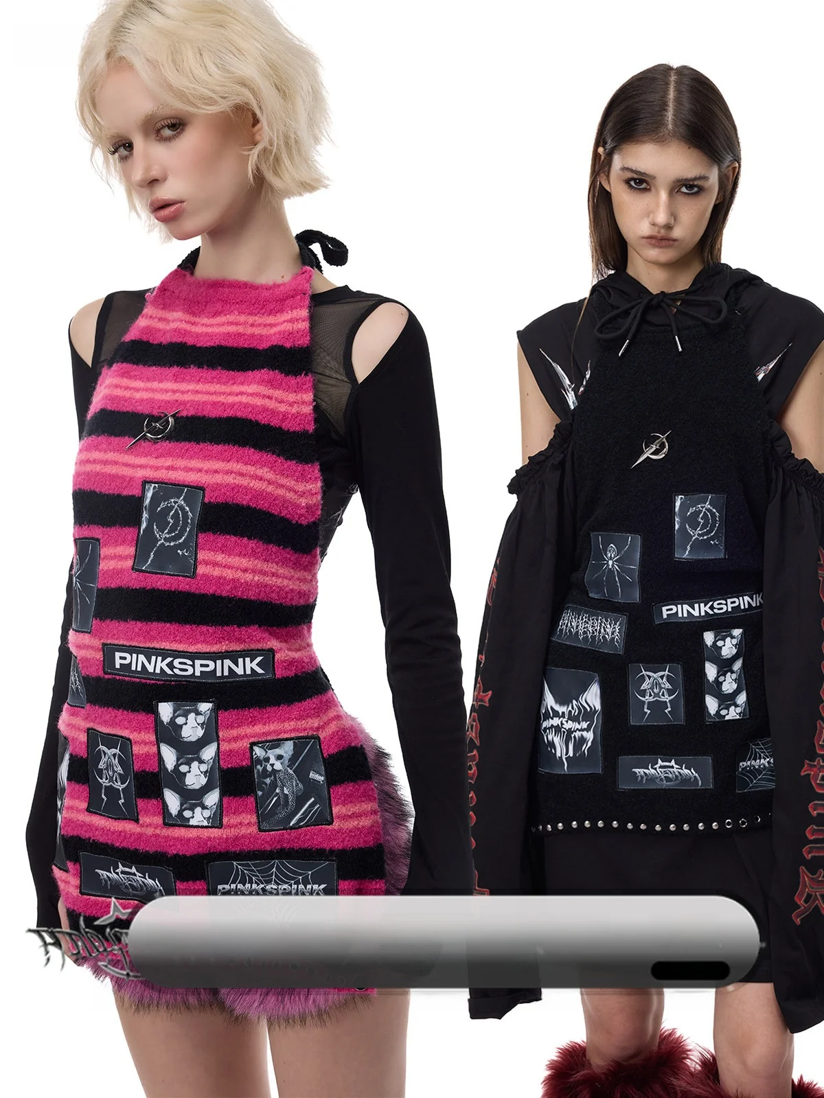 

Punk Sle Knitted Apron Svel Sweater Original Moon Patch Embroidery Bla Metal Spicy Girl Faion Ladies Swe...