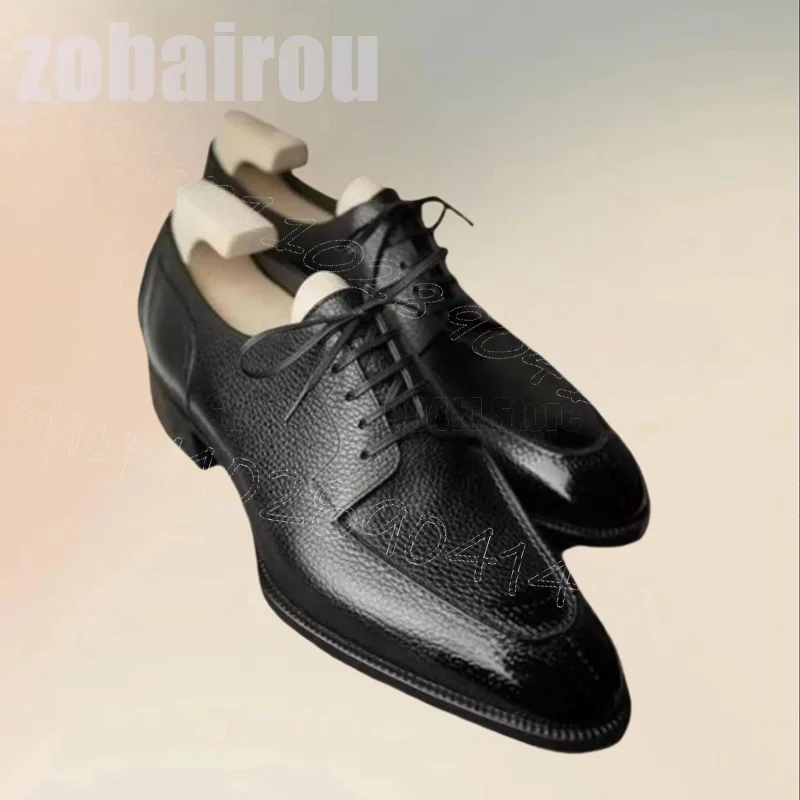 

Black Lychee Print Matte Leather Strappy Loafers Fashion Lace Up Men Shoes Luxury Handmade Party Banquet Office Men Dress Shoes