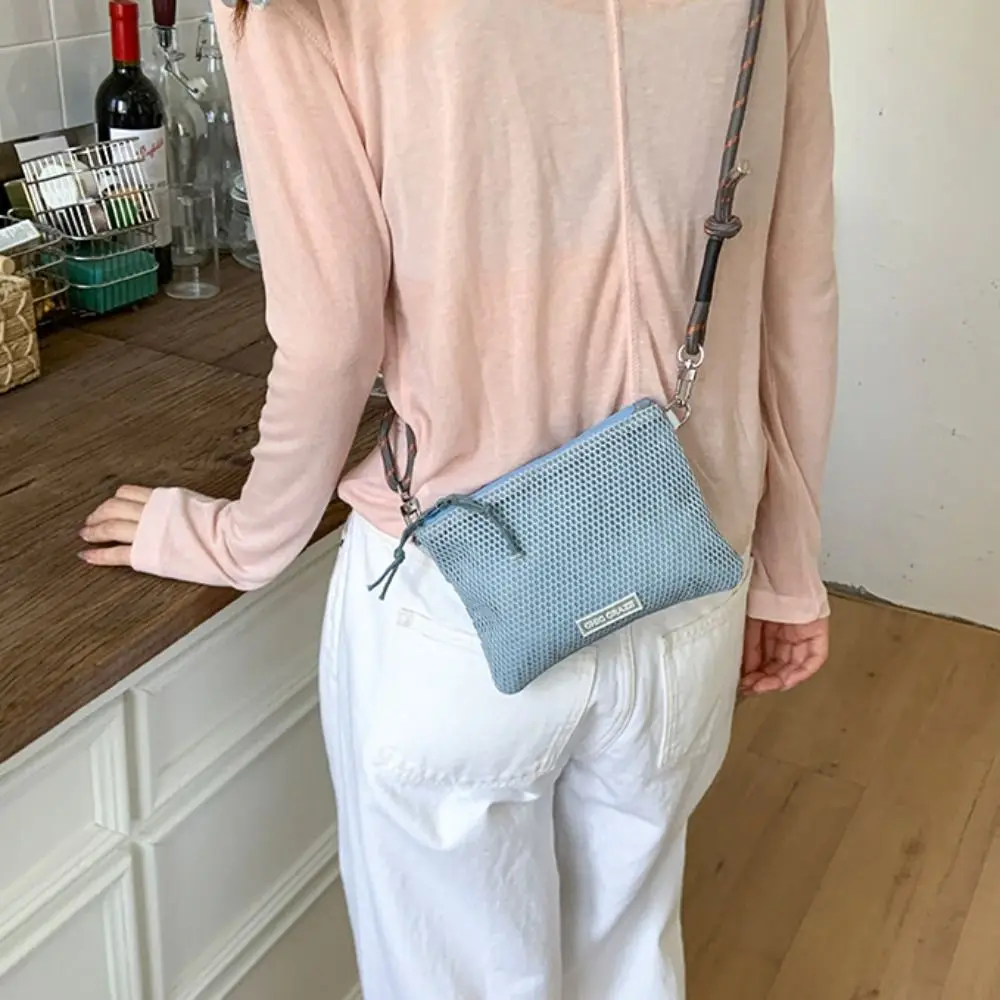 

Cute Korean Style Nylon Mesh Bag Double-layer Purse Mobile Phone Bag Solid Color Wallet Bags Shoulder Bag Girls