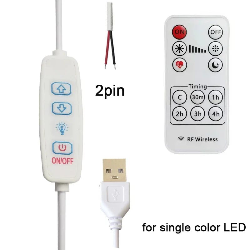 Gradateur LED avec interrupteur, câble USB, télécommande à intensité variable, 2 broches, 3 broches, rallonge pour lumière CCT simple, 2 couleurs, 3