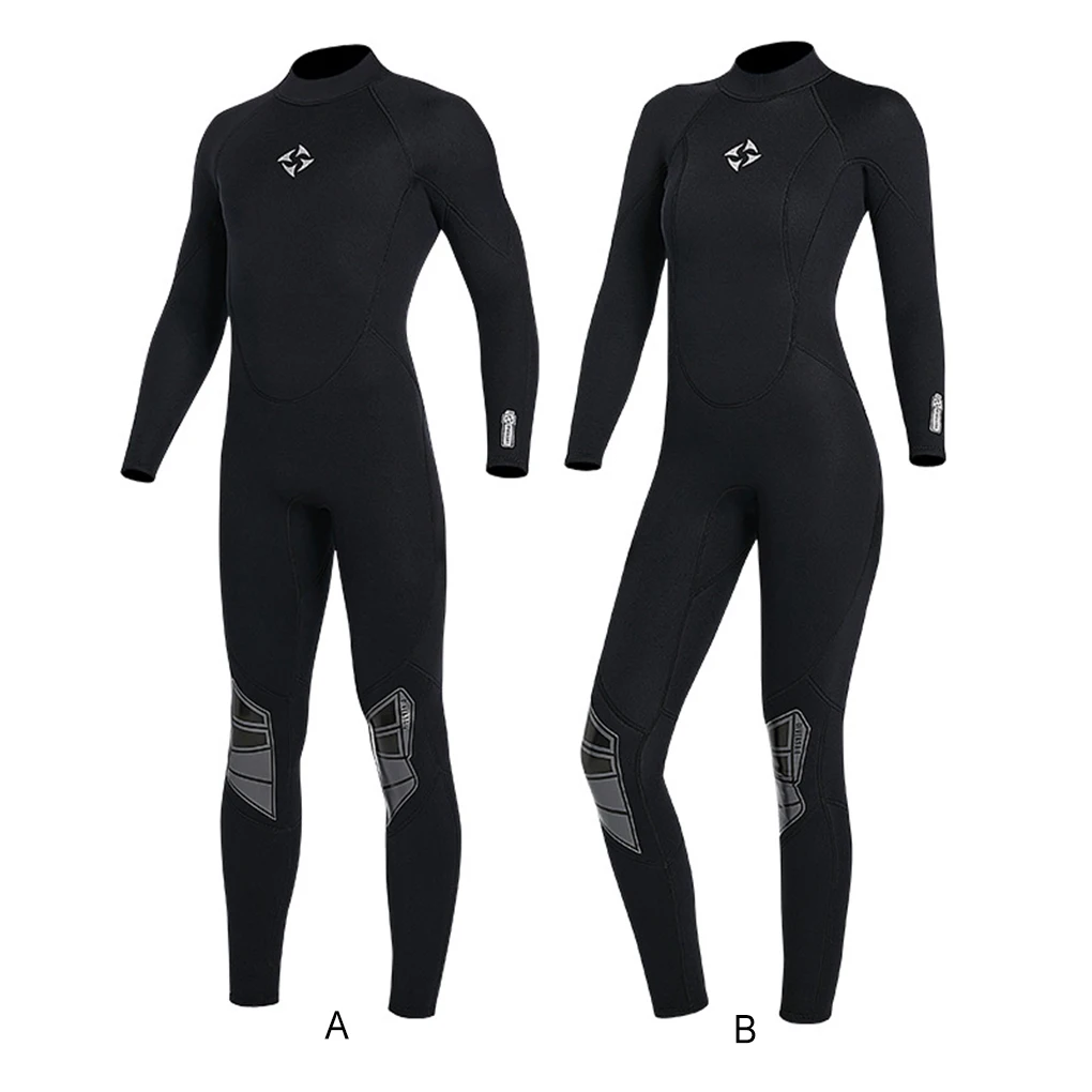 3mm Diving Suit Zipper Closure Comfortable Swimsuits Strong Sunscreen Long Sleeve One-piece Style Wetsuit  Women Black S