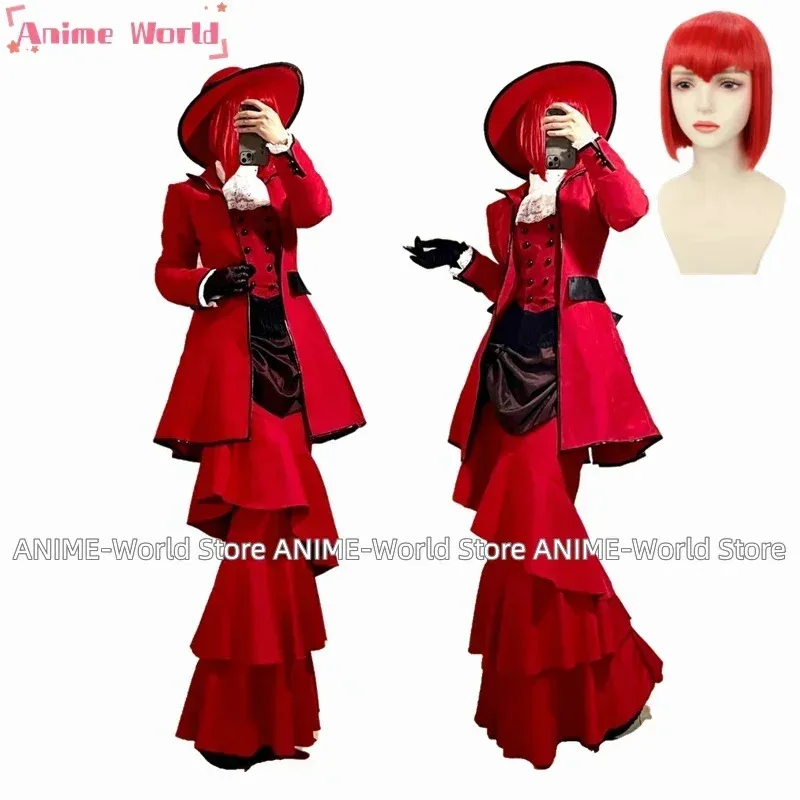 "애니메이션 블랙 버틀러 안젤리나 레드 마담 레드 다크 코스프레 의상(모자 포함)"