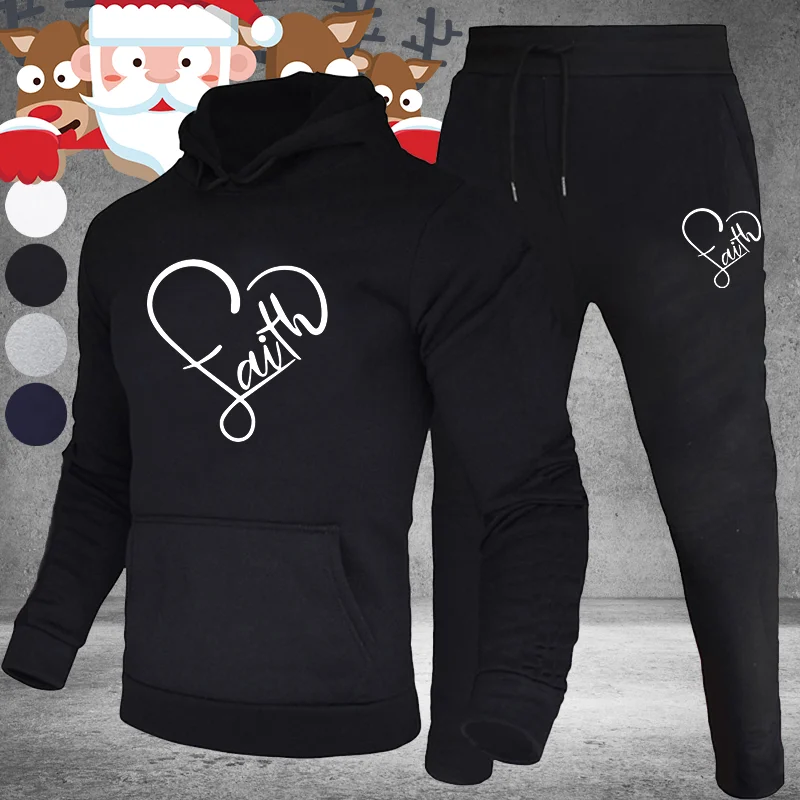 

Latest Trend Faith Printed Men's Sportswear Sweatshirt Hoodie Set Hoodie + Athletic Pants Sweatshirt 2 Piece Set
