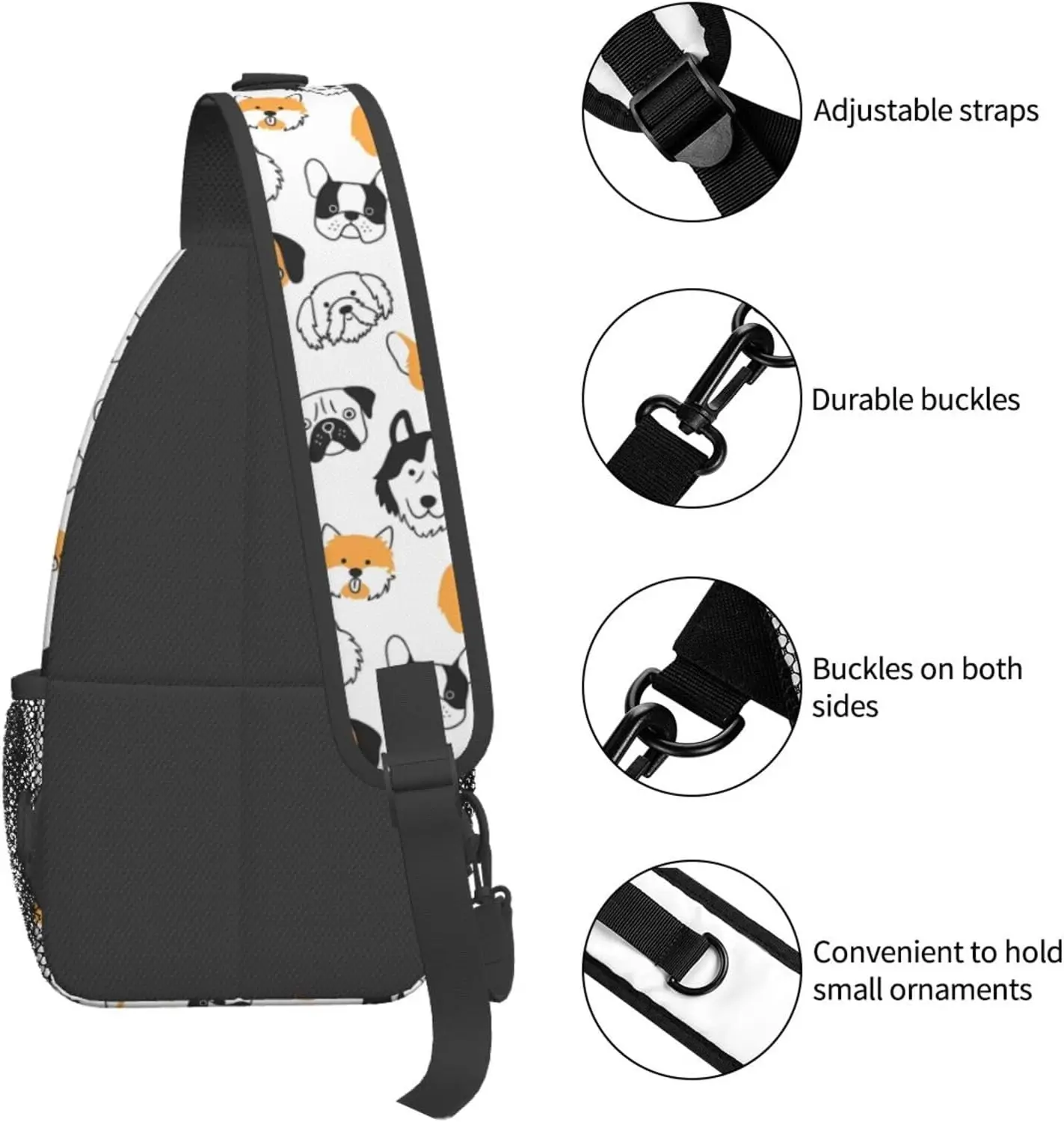 Niedliche Hunde druck muster Männer Kreuz Brusttasche diagonal Umhängetasche Outdoor-Reise Wandern Tages rucksack mit Taschen