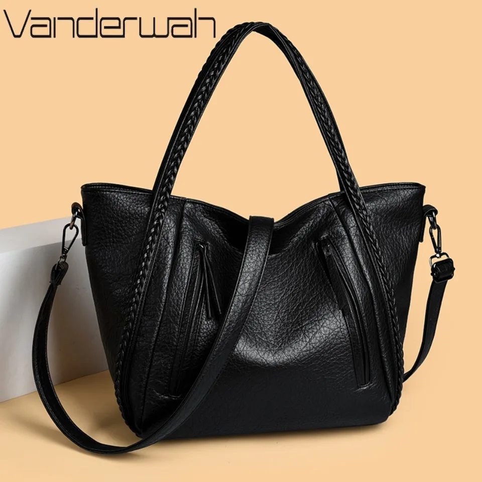 

Новая модная повседневная сумка в корейском стиле, большая вместительная сумка для мамы, мягкая кожаная сумка через плечо, универсальная сумка с двумя карманами