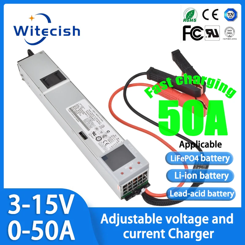 Lifepo4 Charger 12V 100A 60A 50A Lithium Battery Charger 110V-240V Input 0-15V 0-100A Adjustable Fast charger With color display