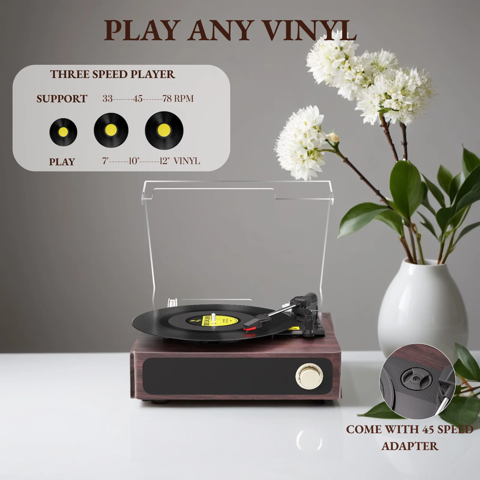 

Maio A4 belt-driven Vintage gramophone device, vinyl record, turntable , high-fidelity stereo, built-in speaker, 3-speed