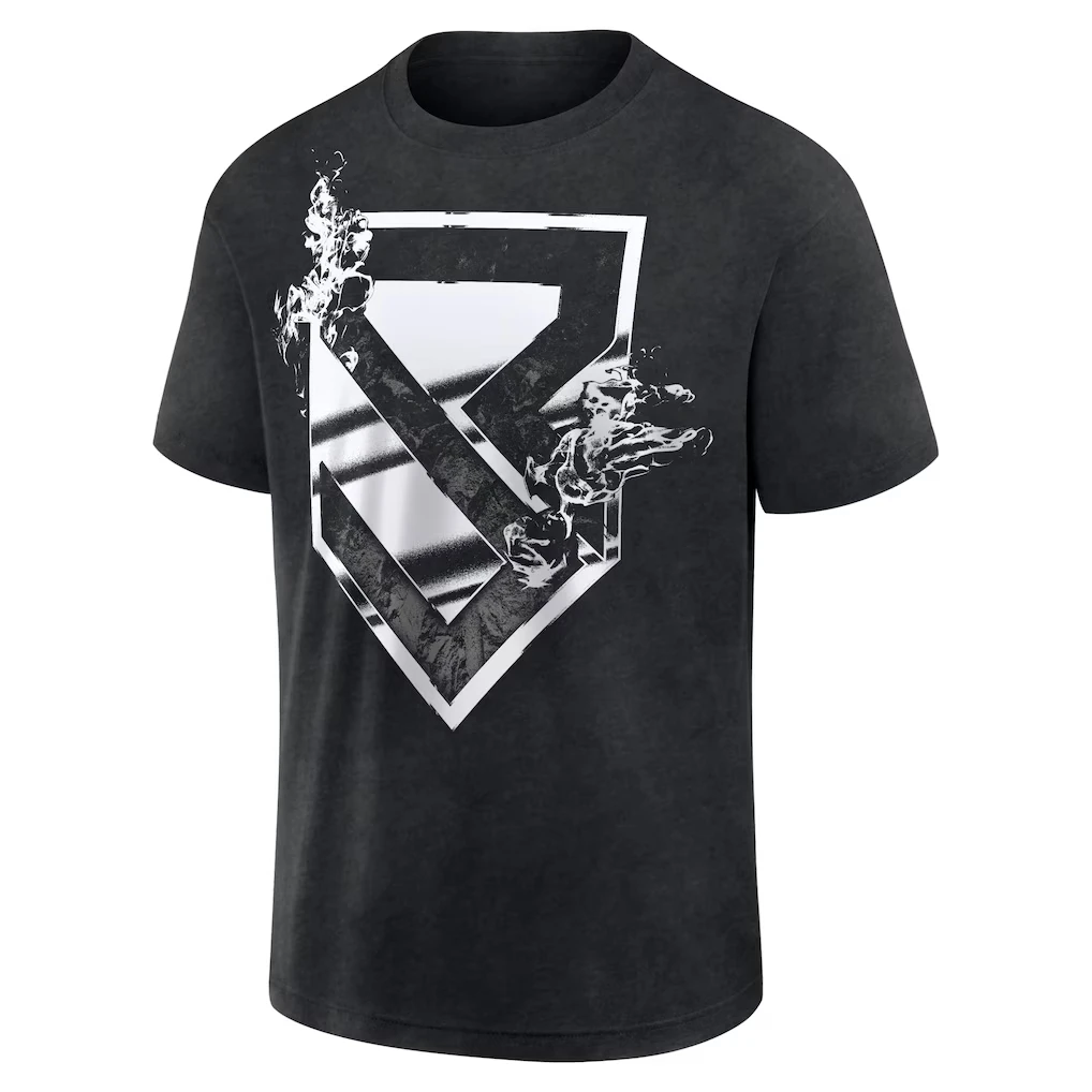 T-shirt graphique Vr Visionary Revolutionary Flame pour homme, été 2026, 100% coton, noir délavé, style streetwear de lutte