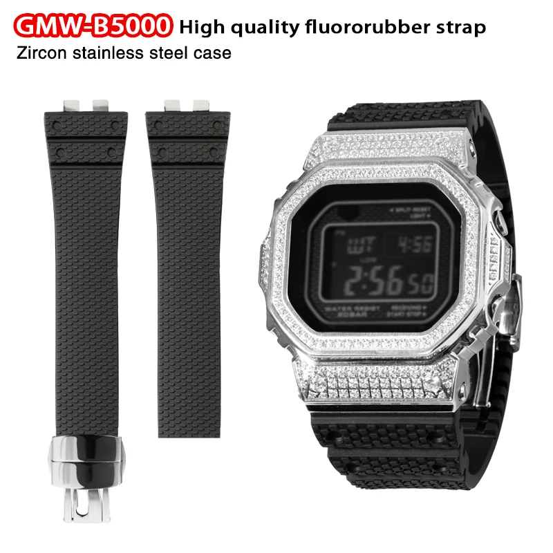 

Diamond Case GMW-B5000 Mod Kit For Casioak Watch GMWB5000 Watch Stainless Steel Metal Bezel And Rubber Strap With Refit Tools