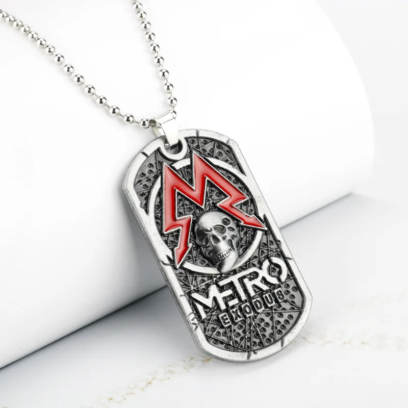 Game Metro Exodus 2033 Necklace Retro Dog Tag Skull Pendants Necklace Choker Women Men Charm Jewelry Gifts