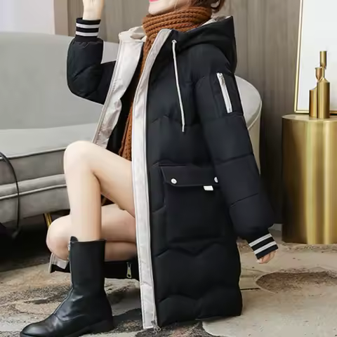 2023 Winter Women Jacket Coats Long Parkas Female Down Cotton Hooded Overcoat Thick Warm Jackets Windproof Casual Student Coat