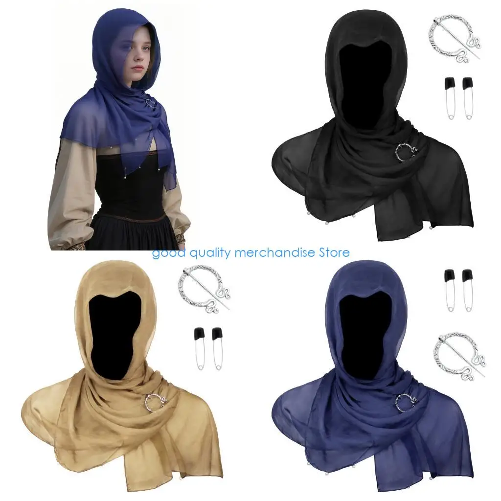 

Y5JD Medieval Cloak Hooded Scarf Renaissances Brooch Costume Accessory for Women