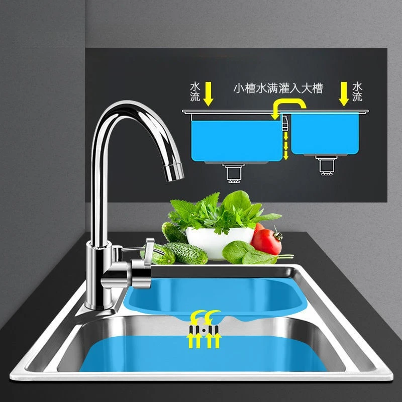 Kitchen Stainless Steel Sink Double Sink Thickened Vegetable Basin Dishbasin Sink Set Double Basin Vegetable Basin Brushed