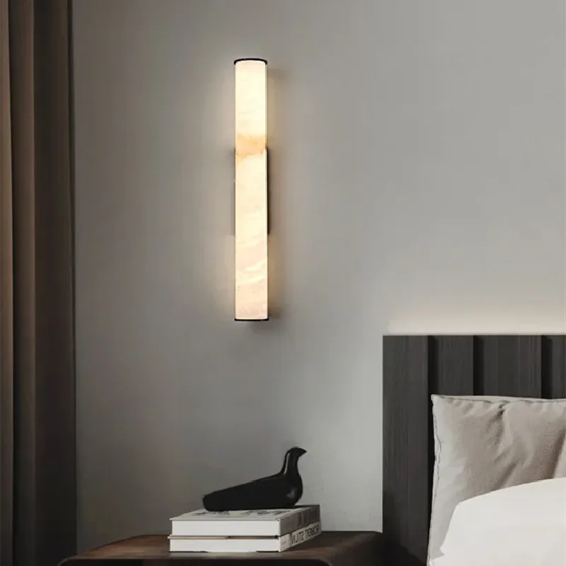 Lampada da parete moderna in marmo naturale spagnolo Decorazioni per la casa Luce a LED in rame di alta qualità Soggiorno di lusso Sfondo Muro Camera da letto