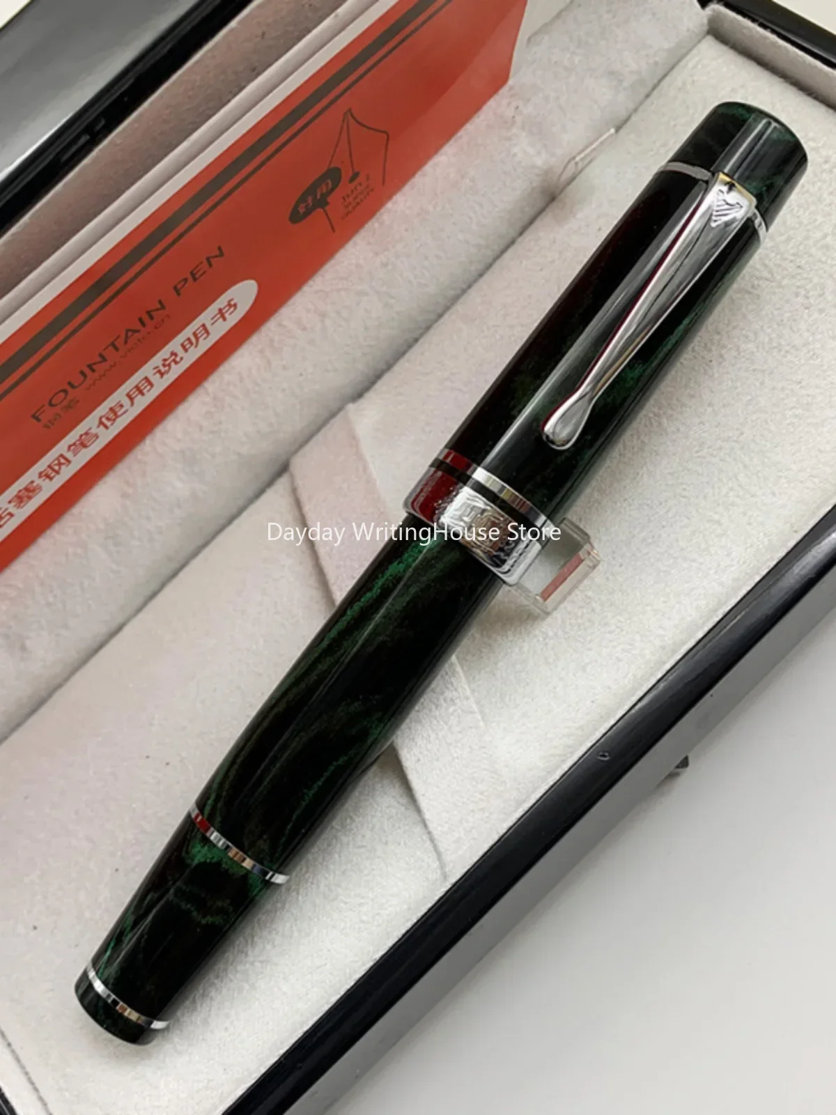 

Wingsung/Junlai 632 Silver Clip 18k 8# Nib Gold Nib Fountain Pen Cumberland Rigid Natural Rubber Piston Long Knife Writing Pen