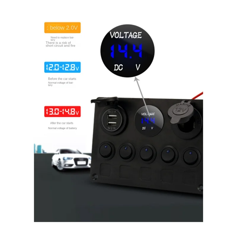 ABJI-Auto Boot 5-Gang-Schalttafel Wasserdicht Voltmeter Power Dual für Boot Yacht Caravan-LKW