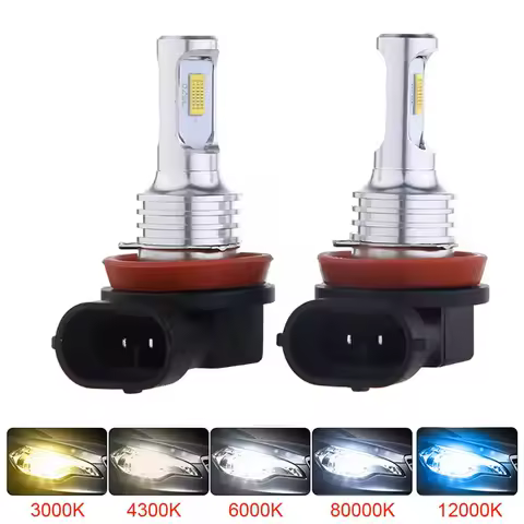 2Pcs H11 Led Super Bright Car Fog Light Bulbs H8 H9 Headlight DRL Lamp 3570 CSP High/Low Beam 6000K 12V 24V