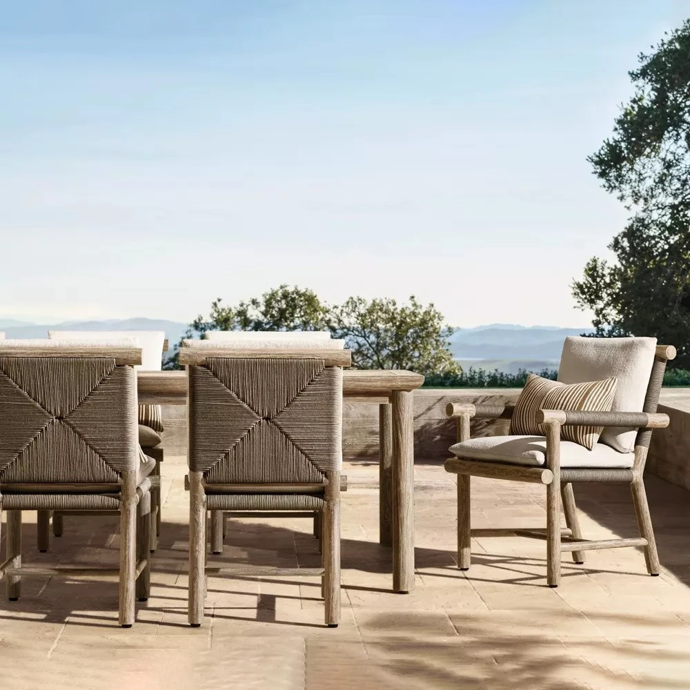 Outdoor teak tables and chairs rope braided anti-aging anti-corrosion wood tables and chairs