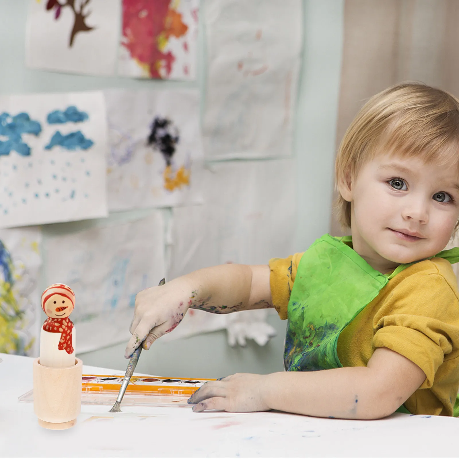 

10 Sets Wooden Peg Accessories and Mini Wood Cups Kids DIY Painting Decoration Set Enhancing Creativity Hand Eye Coordination