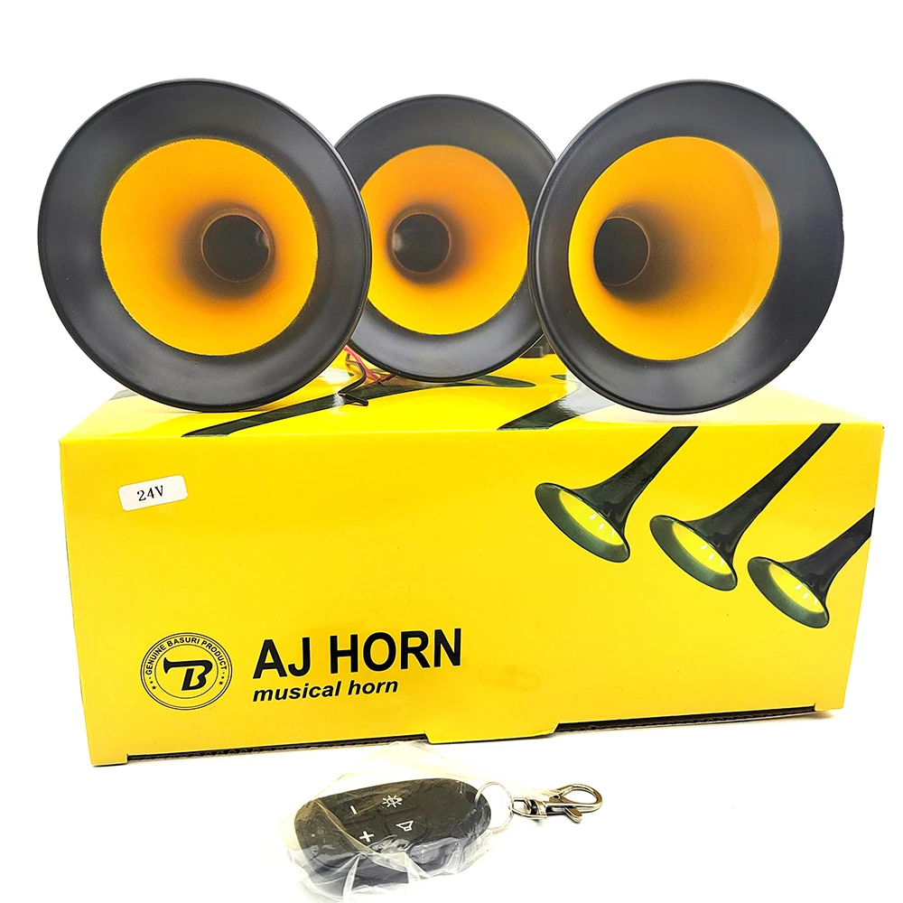

125DB LED Air Horn 24V/12V 15-Tone 3-Tube for Truck Train Trailer Loud Electric Horn with Solenoid Valve And Loud Speaker Siren