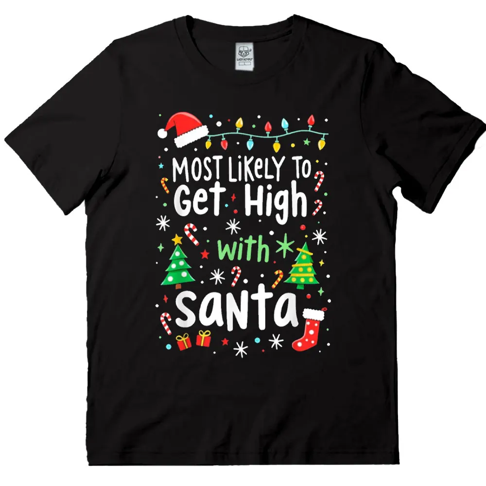 Am wahrscheinlichsten hoch mit dem Weihnachtsmann-Weihnachts-Humor-T-Shirt mit O-Ausschnitt und kurzen Ärmeln. Bequeme Persönlichkeits-Shirts für Herren