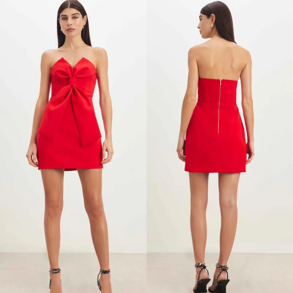 Customized Jersey Ruched Christmas A-line Strapless Bespoke Occasion Gown Mini Dresses